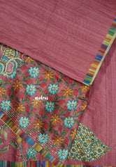 Rosewood Dust - Roopa - Tussar silk with kalamkari prints hand stitched embroidery