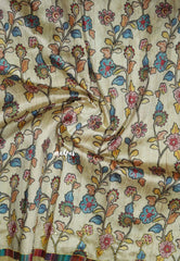 Beige - Roopa - Tussar silk with kalamkari prints hand stitched embroidery