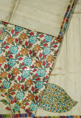 Beige - Roopa - Tussar silk with kalamkari prints hand stitched embroidery