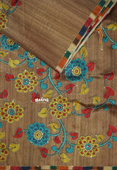 Honeyed Almond - Roopa - Tussar silk with kalamkari prints hand stitched embroidery
