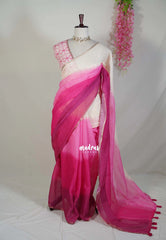 Rose Popsicle - Pragathi Linen Cotton Saree with Gradient tone and Printed Blouse - Perfect for Office Wear | Summer wear | Casual Wear