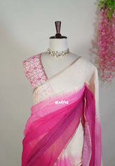 Rose Popsicle - Pragathi Linen Cotton Saree with Gradient tone and Printed Blouse - Perfect for Office Wear | Summer wear | Casual Wear