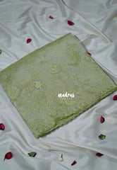 Pastel Sage Green - Roshini - Pure Tissue Organza Silk Floral Weaving Embroidery with Lace - Best for Evening Functions | Diwali Festive