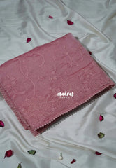 Muted Pink - Roshini - Pure Tissue Organza Silk Floral Weaving Embroidery with Lace - Best for Evening Functions | Diwali Festive