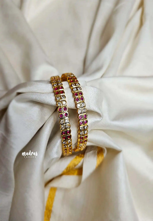 Aimpon vintage style bangle double zircon white and ruby stone (Set of 2)