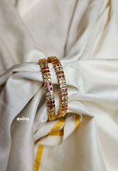 Aimpon vintage style bangle double zircon white and ruby stone (Set of 2)