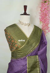 Lavender Purple - Rukmani - Premium Tussar Semi Silk Striped Thread Weaving with Rettapet Border - Perfect for tea party