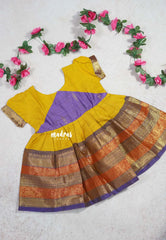 Turmeric Yellow - Saaral - Karthigai Silk Cotton Muthu Kattam with Traditional Border for Kids