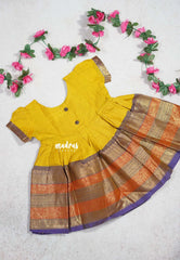 Turmeric Yellow - Saaral - Karthigai Silk Cotton Muthu Kattam with Traditional Border for Kids