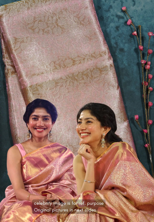 Peach Blossom Pink - Sai pallavi inspired Tissue banarasi silk