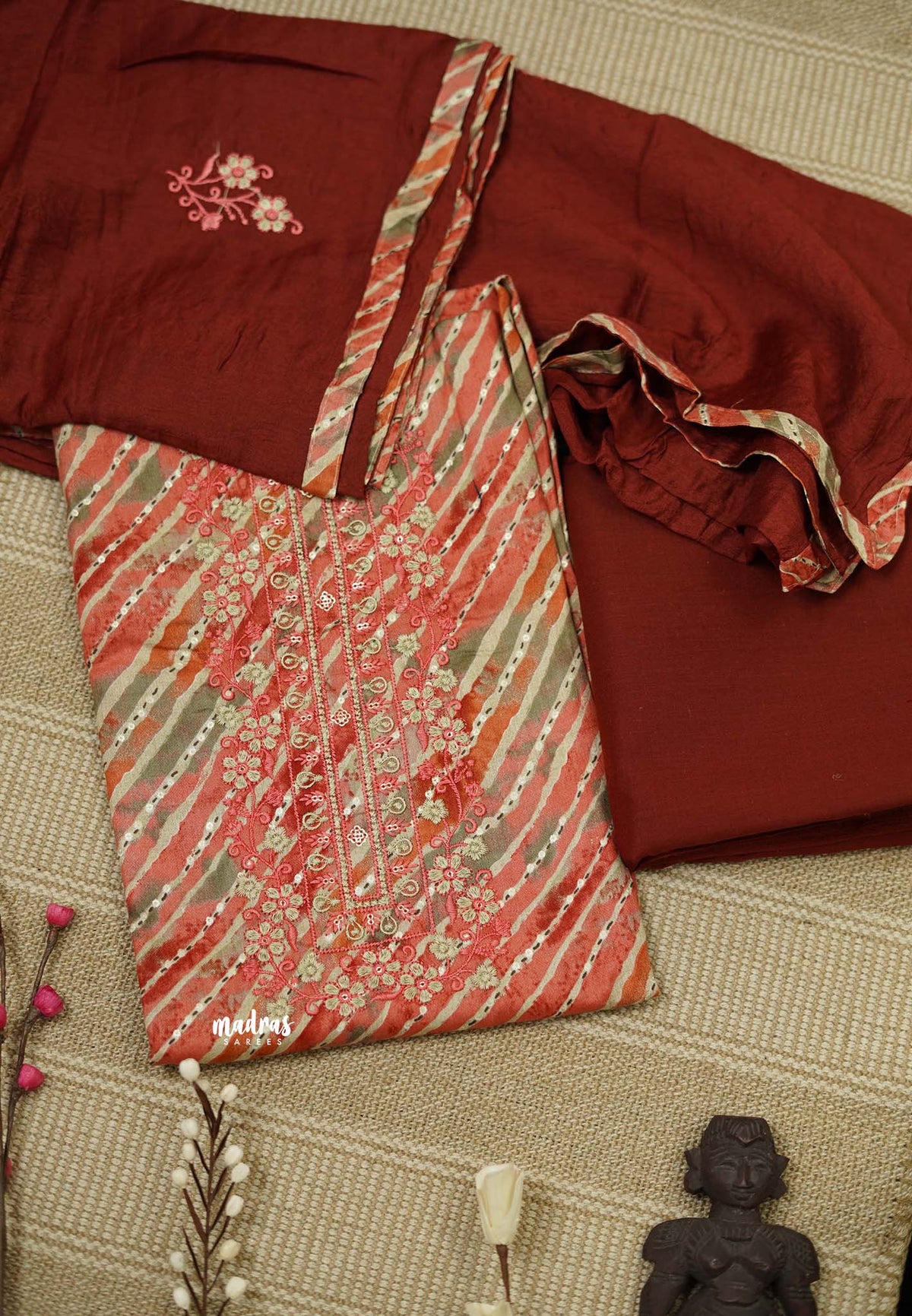 Candlelight Peach - South Cotton Salwar Suit Material - Top, Bottom and Dupatta - Best for Regular Wear