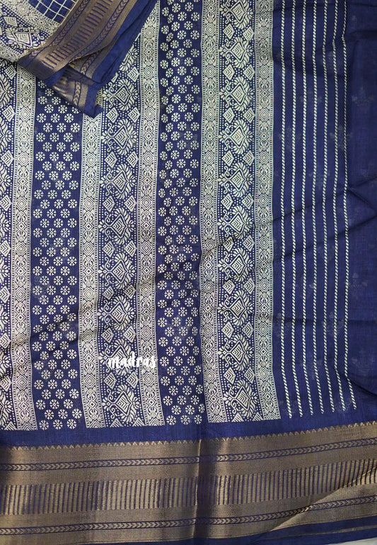 Saraswathi Printed silk Deep violet blue kattam