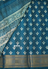 Saraswathi Printed silk peacock blue kattam