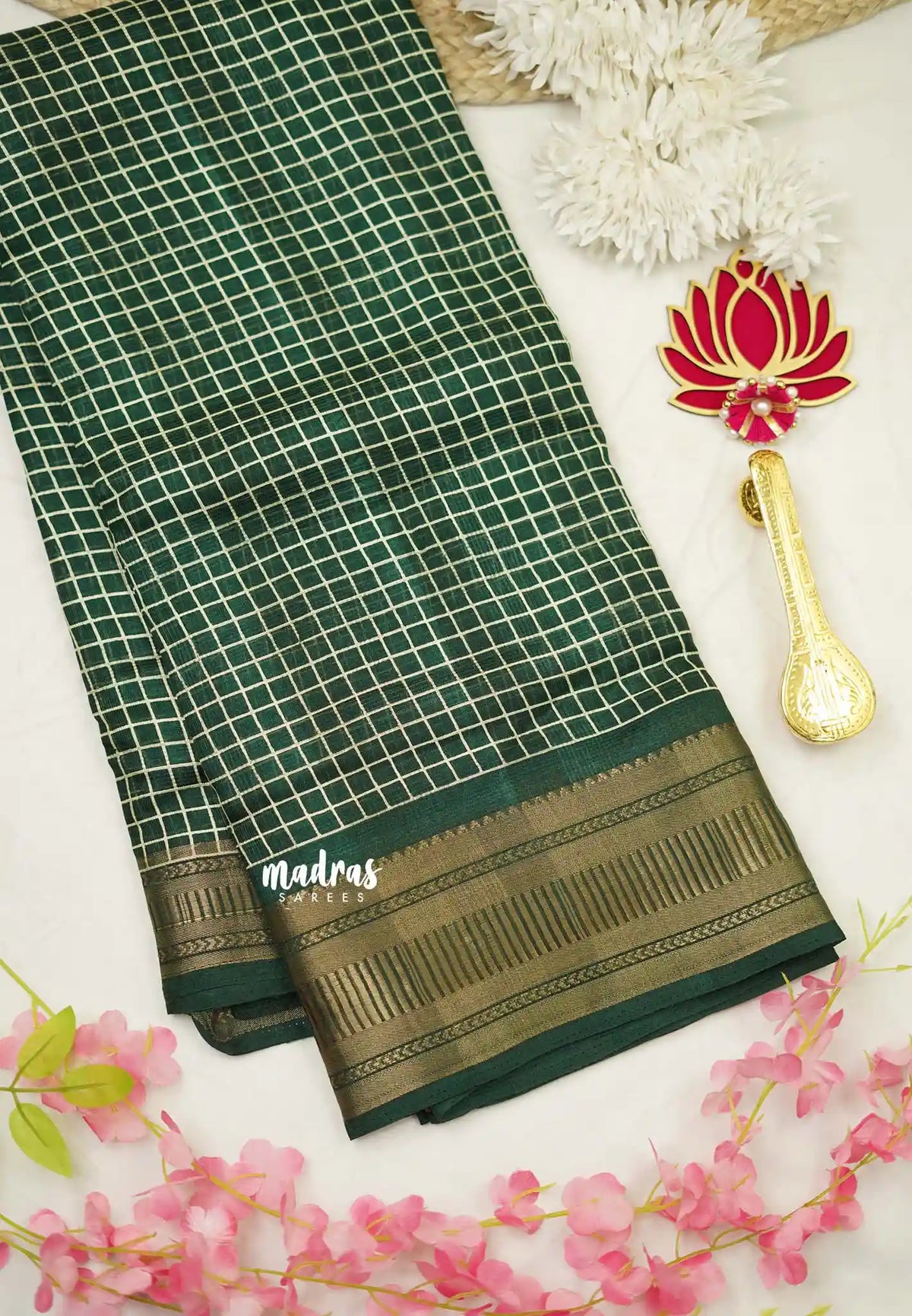 Saraswathi Printed silk Green kattam