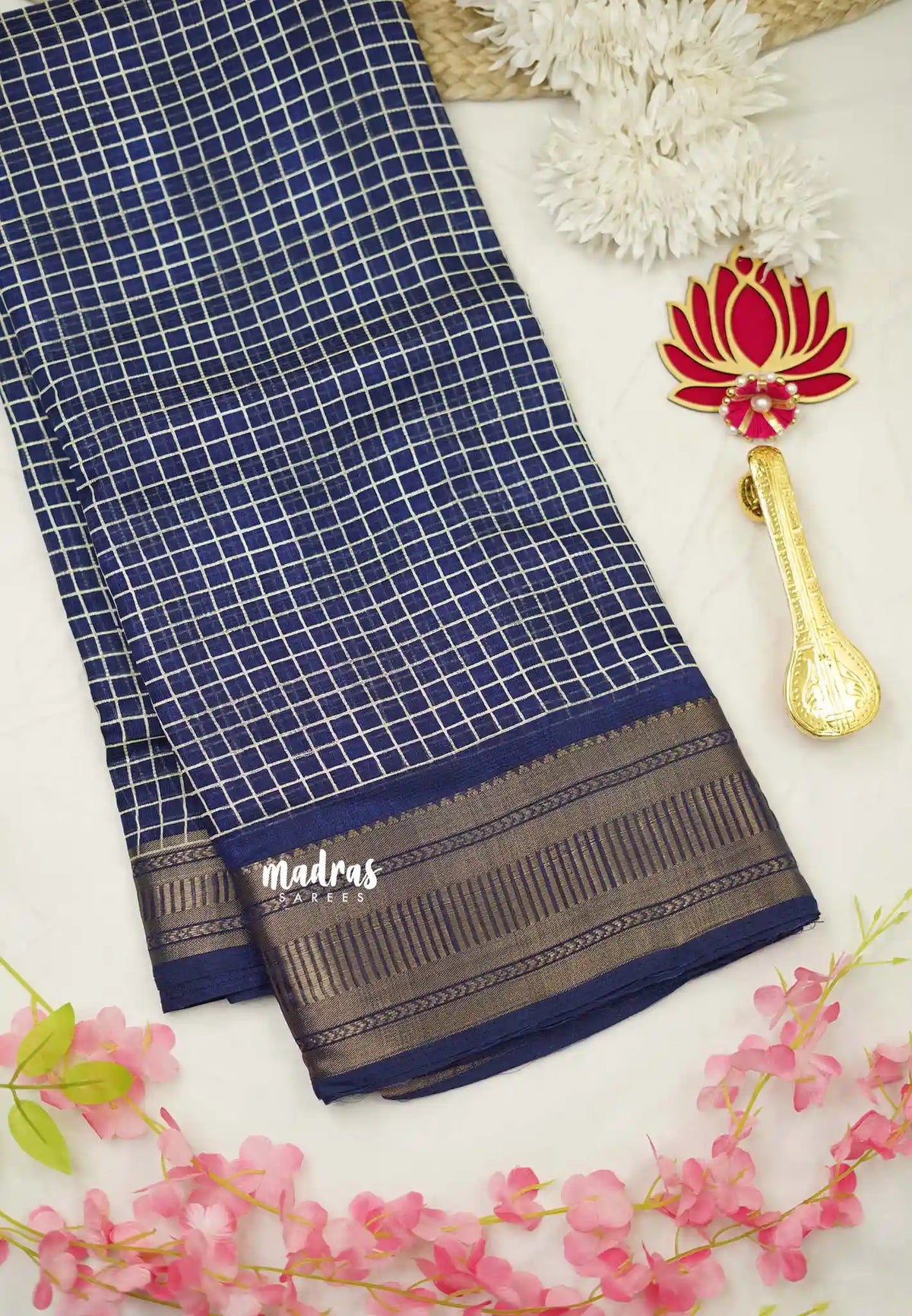 Saraswathi Printed silk Deep violet blue kattam