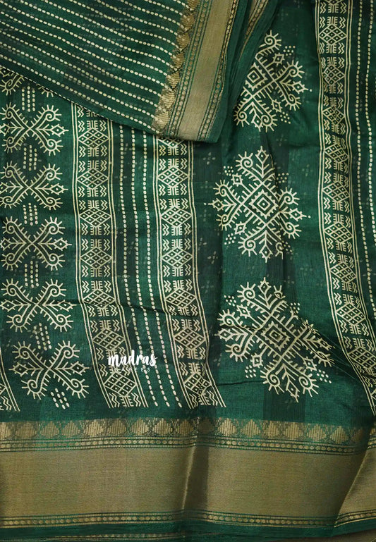 Saraswathi Printed silk Green stripes