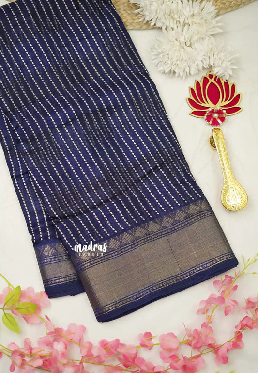 Saraswathi Printed silk Deep blue stripes