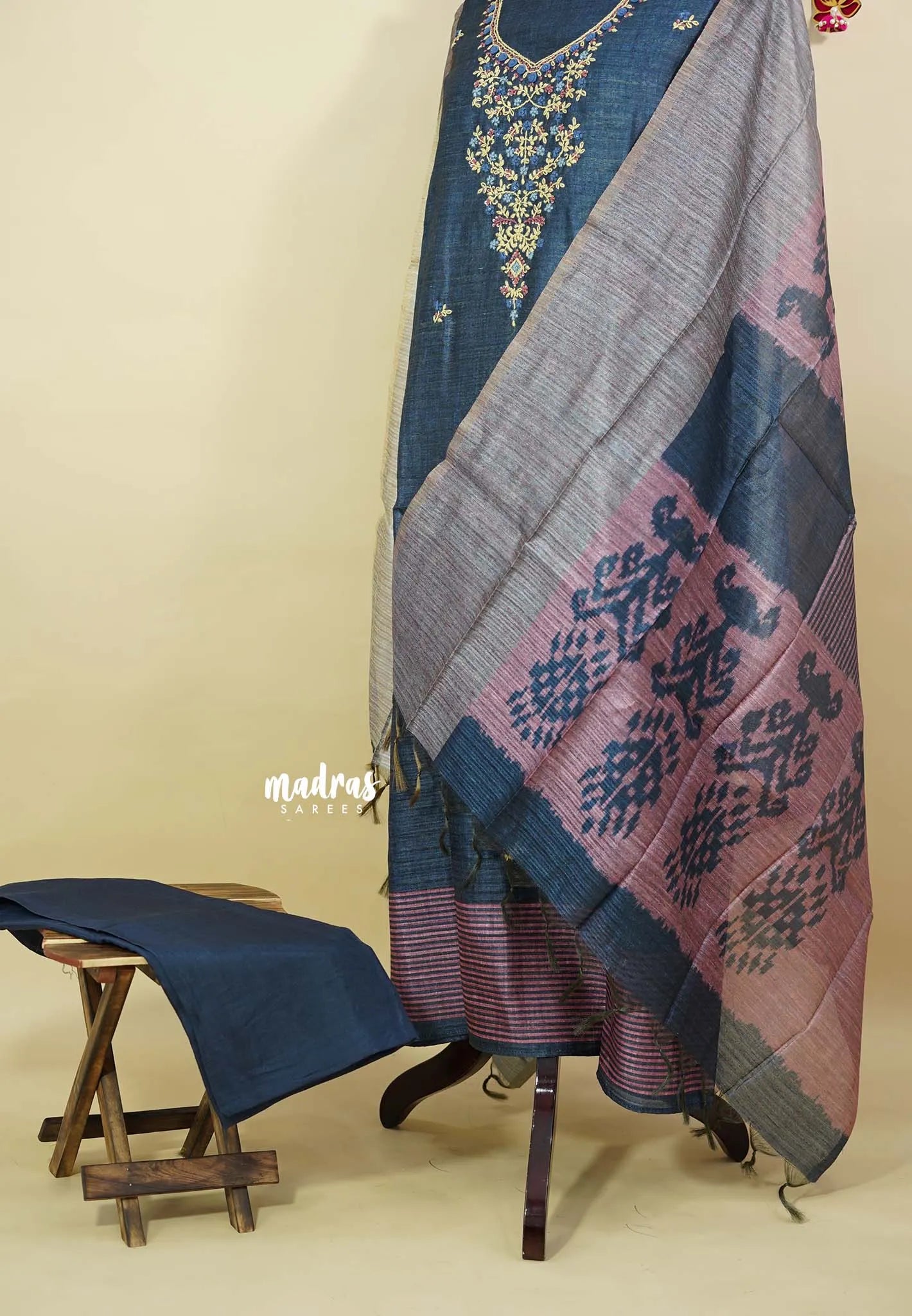 Amitha – Mom and Daughter Combo Tussar Silk - Blue Salwar Set Muted Lavender with Saree