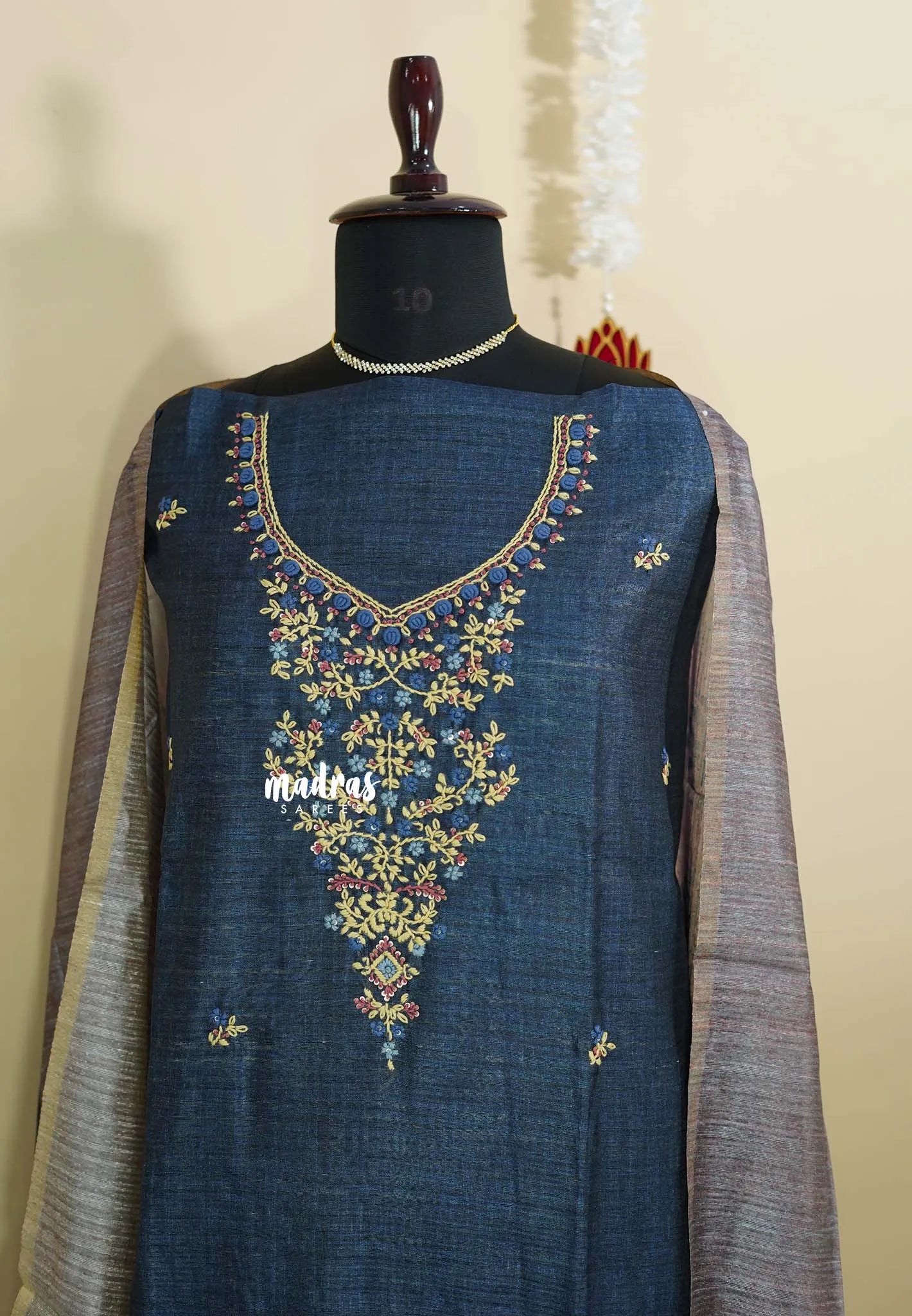 Amitha – Mom and Daughter Combo Tussar Silk - Blue Salwar Set Muted Lavender with Saree