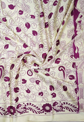 Creamy Ivory with Magenta Purple - Semi Modal Silk Sarees Partly Pallu with Kalahasthi Prints - Perfect for Casual Wear