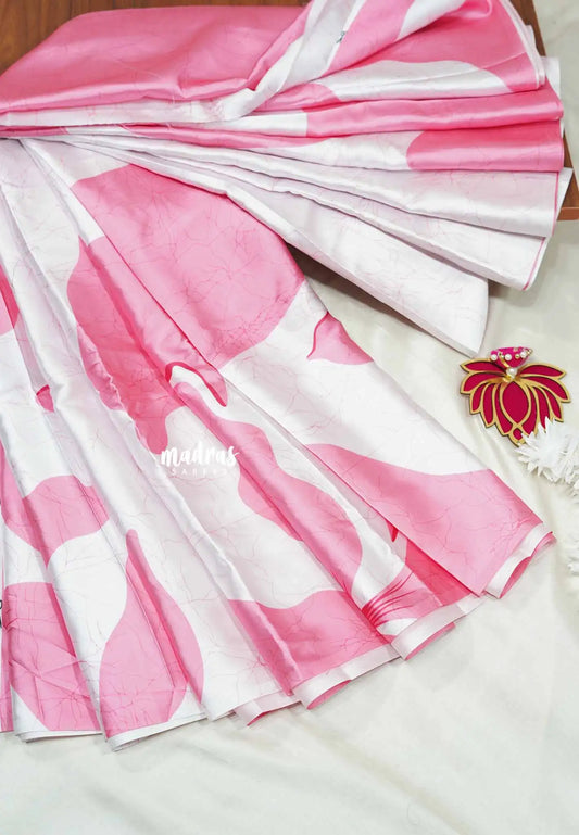 White with Pink - Semi Modal silk floral pattern