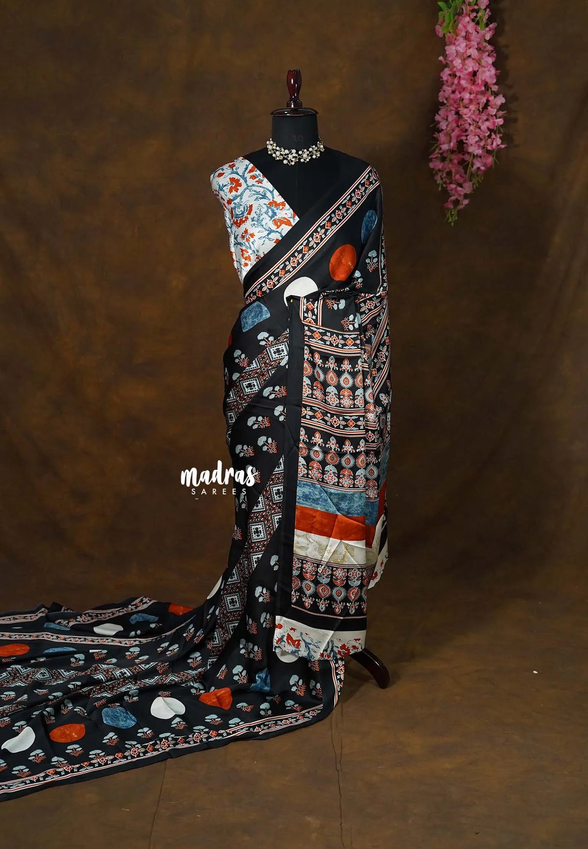 Jade Black - Ajrakh semi Modal silk - Perfect for Regular Wear