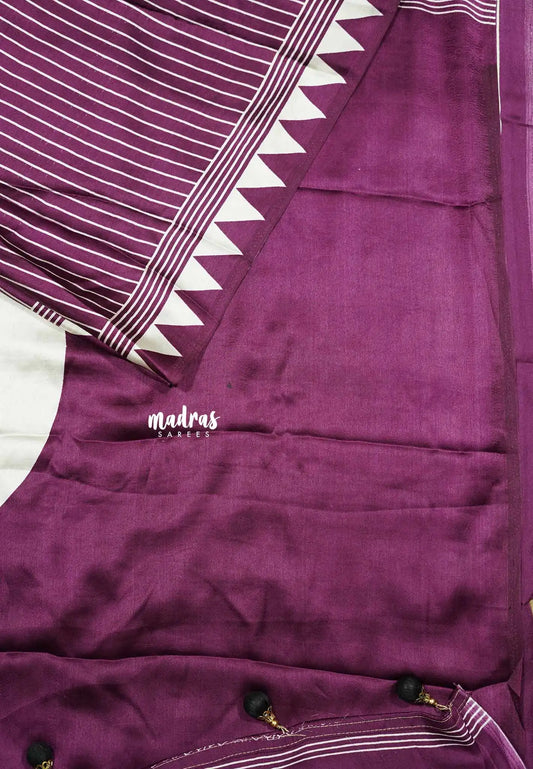 Winered - Semi Modal silk sarees stripes body