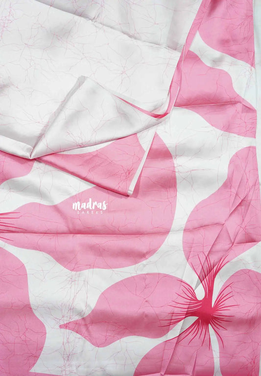 White with Pink - Semi Modal silk floral pattern