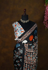 Jade Black - Ajrakh semi Modal silk - Perfect for Regular Wear
