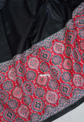 Black with Red - Ajrakh semi Modal Silk Half and Half Pattern - Perfect for Office Wear | Casual Wear