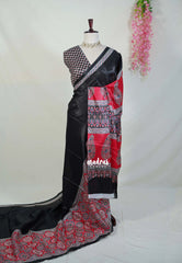 Black with Red - Ajrakh semi Modal Silk Half and Half Pattern - Perfect for Office Wear | Casual Wear
