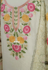 Amitha – Ivory Cream Semi silk salwar set with heavy embroidery yoke and organza dupatta