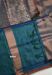 Semi Soft silk saree with mango motif Dual shade Peacock Blue - Kanimozhi