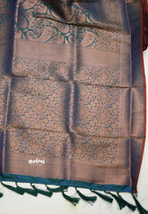 Semi Soft silk saree with mango motif Dual shade Peacock Blue - Kanimozhi