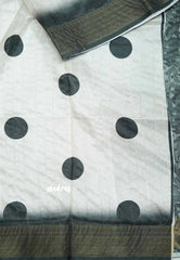 Roopa - Lightweight semi tussar polka dots black and white