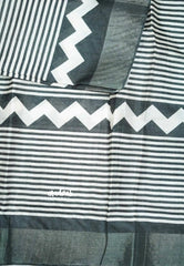 Roopa - Lightweight semi tussar horizontal lines black and white