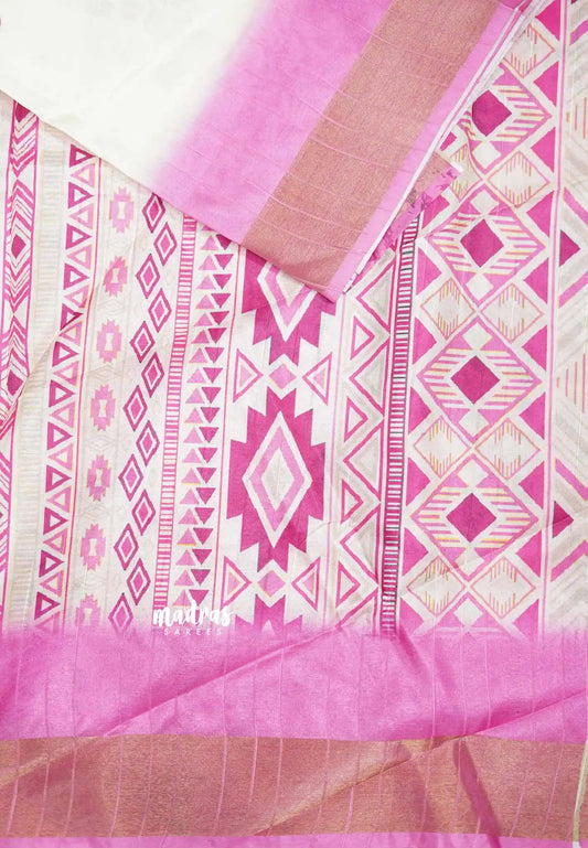 Roopa - Lightweight semi tussar floral prints pink shade