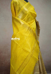 Sithara - Semi Tussar saree brown and yellow gradient pattern with check body
