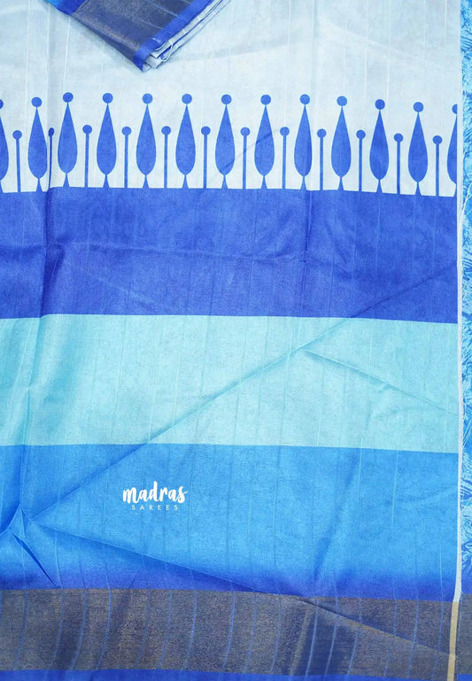 Roopa - Lightweight semi tussar multi blue shades prints