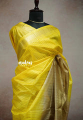 Sithara - Semi Tussar saree brown and yellow gradient pattern with check body