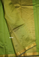 Raaga - Lightweight plain Semi tussar saree wtih small border - Leafy green