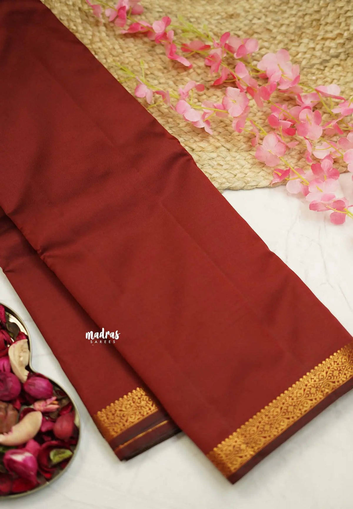 Raaga - Lightweight plain Semi tussar saree wtih small border - Maroon