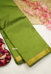 Raaga - Lightweight plain Semi tussar saree wtih small border - Leafy green