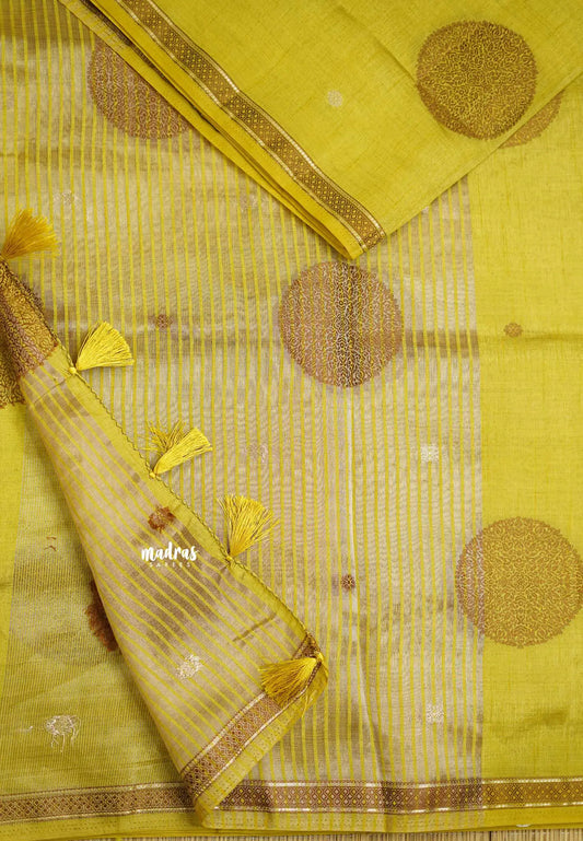 Raaga - Lightweight small border Semi tussar saree with pastel shades - Mustard Yellow