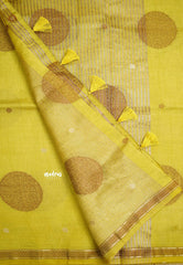 Raaga - Lightweight small border Semi tussar saree with pastel shades - Mustard Yellow