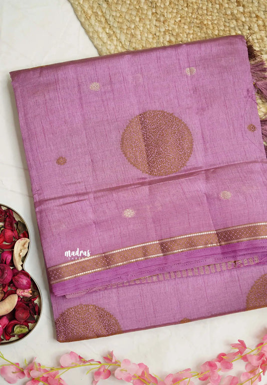 Raaga - Lightweight small border Semi tussar saree with pastel shades - Onion Pink