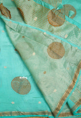 Raaga - Lightweight small border Semi tussar saree with pastel shades - Pastel Teal blue