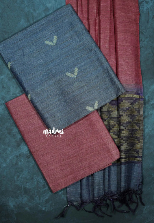 Bluish Grey - 3 piece Premium semi tussar salwar suit