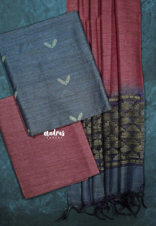 Bluish Grey - 3 piece Premium semi tussar salwar suit