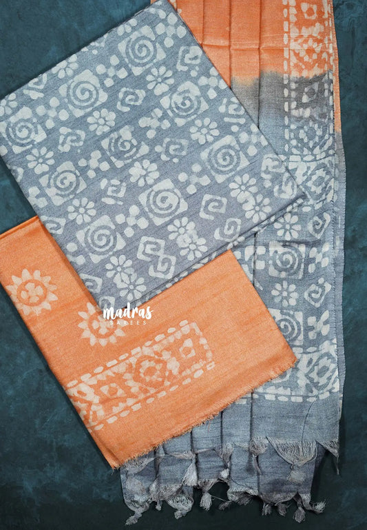 Grey - 3 piece batik semi tussar salwar suit